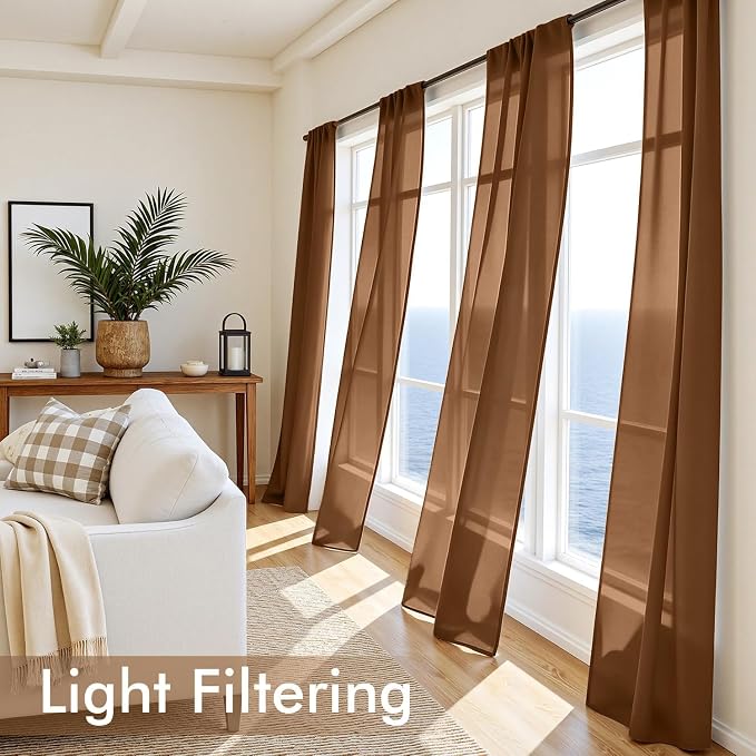 MIULEE Dark Brown Sheer Curtains 96 Inches Long 4 Panels 42 x 96 Inches | Light - Image 4