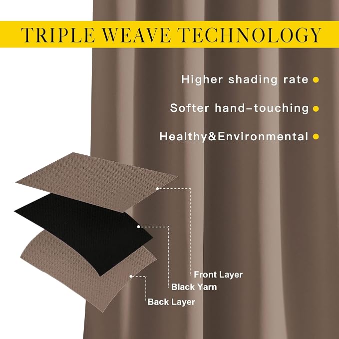 NICETOWN Blackout Cappuccino Curtains 84 inches Long, Grommet Room Darkening - Image 3