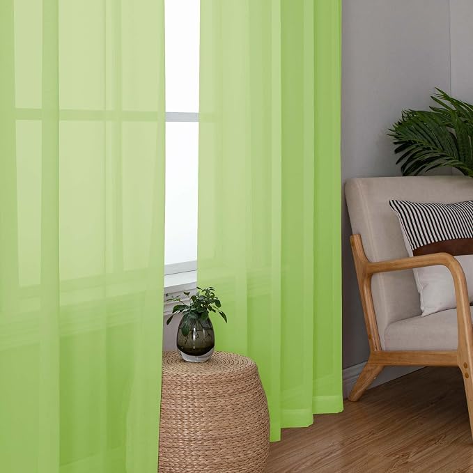 Sheer Lime Curtains for Bedroom Living Room 78 Inches Long 2 Panels Set - Image 3