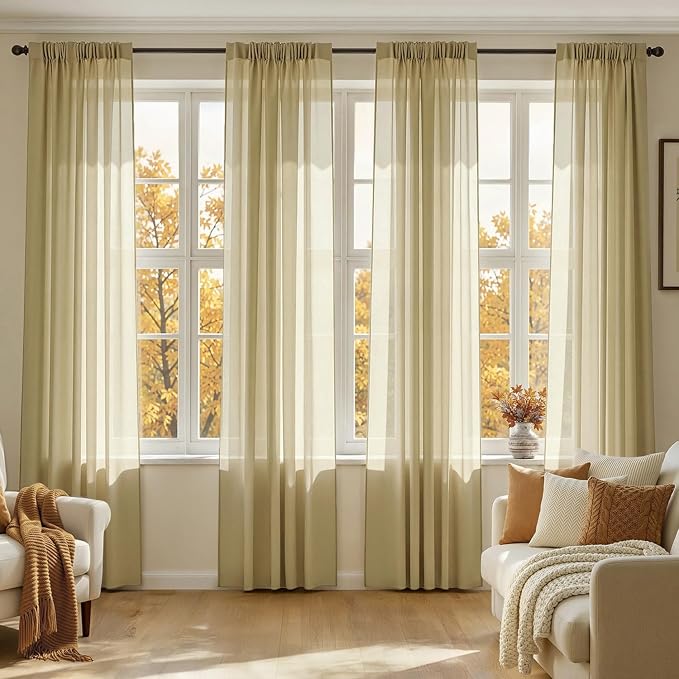 MIULEE Gold Sheer Curtains 90 Inches Long 4 Panels 42 x 90 Inches | Light by MIULEE