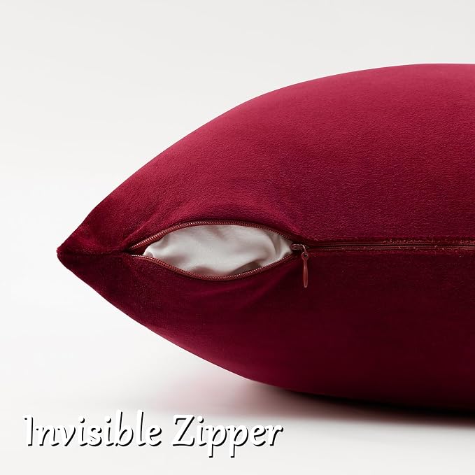 GIGIZAZA Burgundy Velvet Pillow Covers 22x22 Decorative Pillows Pack of 2 | Red - Image 4