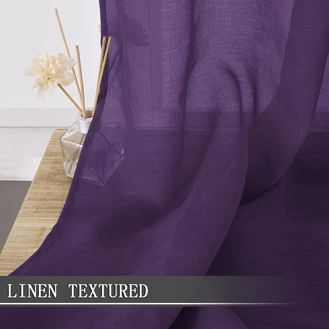 Tollpiz Sheer Curtains Living Room Linen Textured Curtain Sheers Light - Image 2