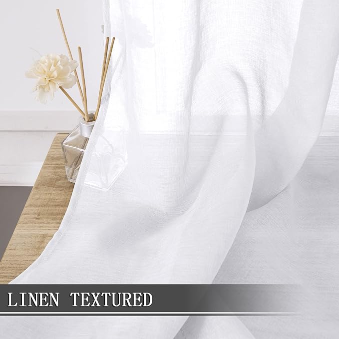 Tollpiz Sheer Curtains Linen Textured Living Room Curtain Sheers Light - Image 2
