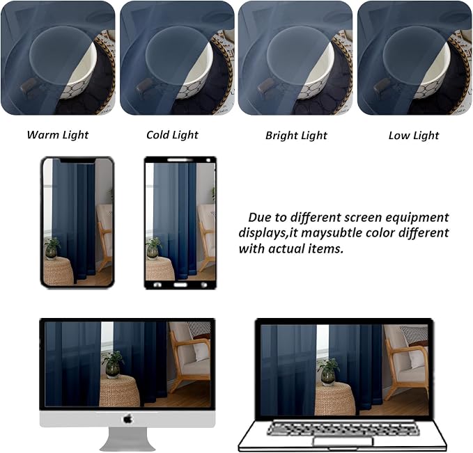 Chyhomenyc Extra Long Navy Blue Sheer Curtains 108 Inches Long 2 Panels - Image 4