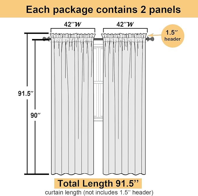 Royal Blue Sheer Curtains 90 Inches Long 2 Panels, Living Room Curtains - Image 4