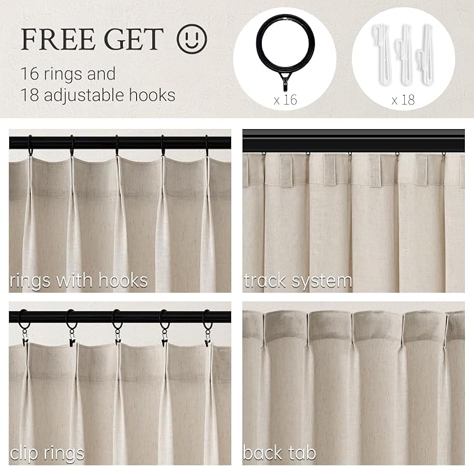 Topfinel Oatmeal Pinch Pleated Linen Curtains 132 Inch Length 2 Panels - Image 7