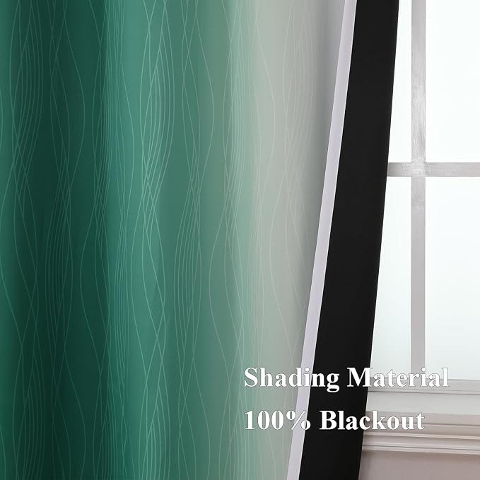 Green and Greyish White Blackout Curtains 52Wx63L 2 Panels | Ombre Curtains - Image 5