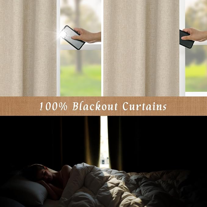 100% Blackout Linen Curtains 63 Inches 2 Panels - Image 3
