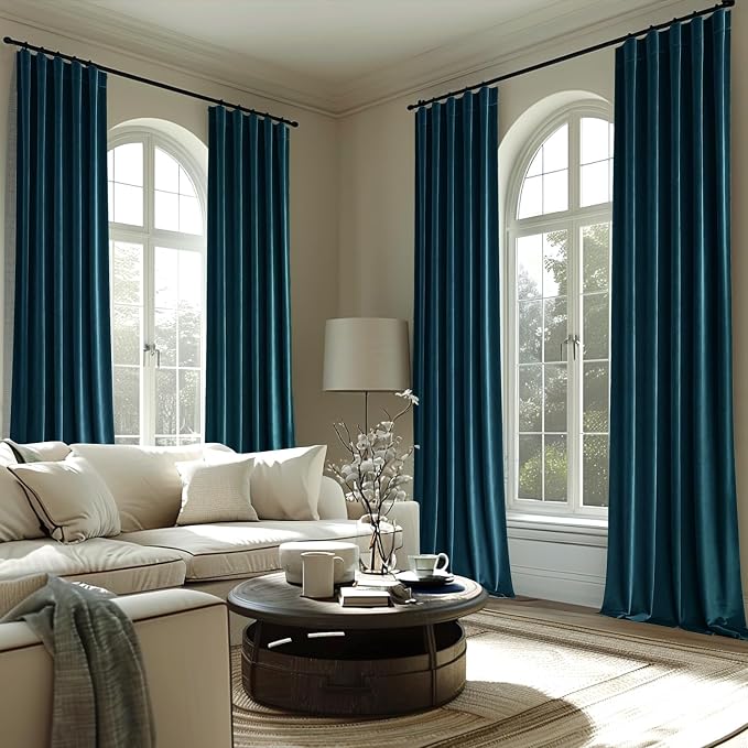 MIULEE Peacock Blue Velvet Curtains 52x72 inches 2 Panels Blackout Curtains | - Image 7