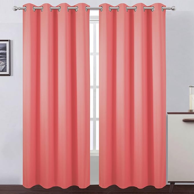 Blackout Curtains 66 x 84 inch/Coral Curtains Set of 2 Panels/Thermal Insulated by Lemomo