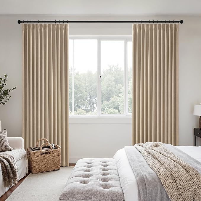 MIULEE Taupe Pinch Pleated 100% Blackout Linen Curtains 40x63 Inches | Room - Image 2