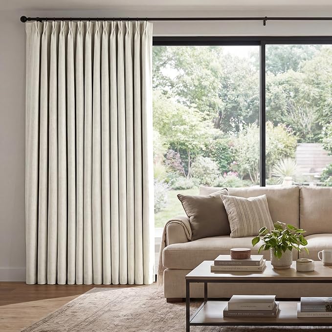 Pinch Pleated Linen Curtains 100% Blackout 102 Inches Long by AUSSPVOCT