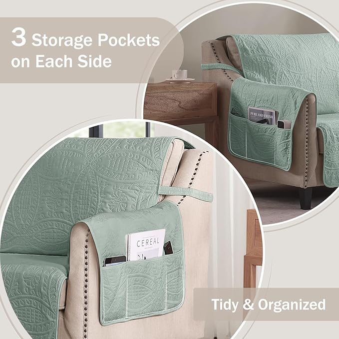 Sage Blue Loveseat Covers for 2 Cushion Couch, Water Repellent Slip Covers for - Image 4
