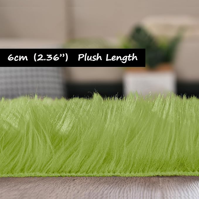 Goolela Lime Green Sheepskin Rug 2x6 Fluffy Fuzzy Furry Runner - Image 2