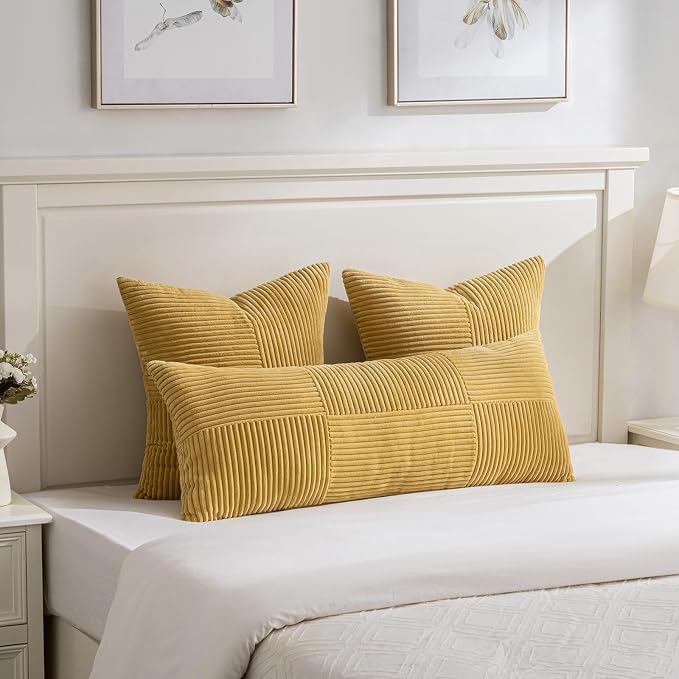 Fancy Homi 2 Packs Mustard Yellow Decorative Throw Pillow Covers 22x22 Inch - Image 5