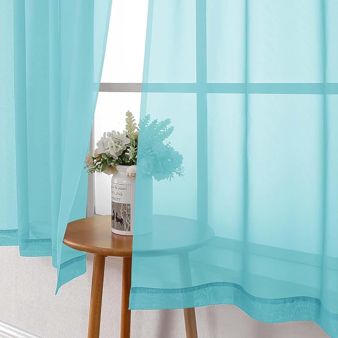 Aqua Sheer Curtains for Living Room 96 Inches Long 2 Pcs, Dual Rod Pockets - Image 8