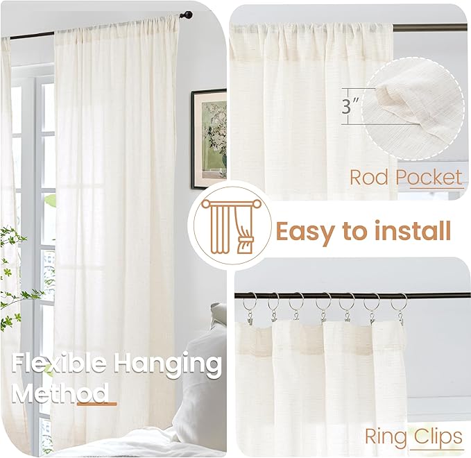 BGment 108 Inches Long Ivory Linen Curtains - Image 6