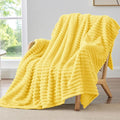 BEDELITE Striped Fleece Throw Blanket, Custard Yellow, Soft Cozy, Lightweight by BEDELITE