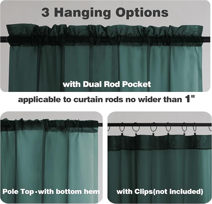 Chyhomenyc Sheer Valances for Windows 2 Pack, Small Window Curtains for Living - Image 5