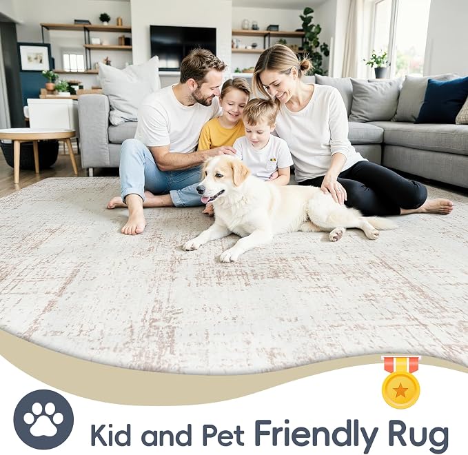 8x10 Washable Area Rug for Living Room Bedroom: Non-Slip Modern Beige White | - Image 6