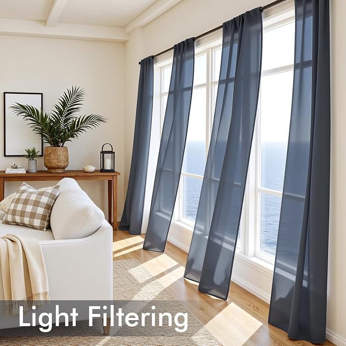 MIULEE Navy Blue Sheer Curtains 108 Inches Long 4 Panels 42 x 108 Inches | - Image 4