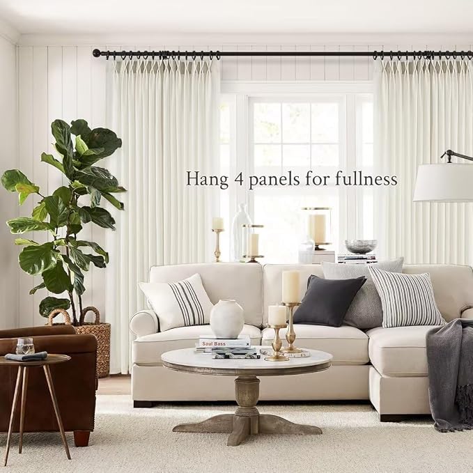 Topfinel 108 Inch Pinch Pleated Linen Curtains 2 Panels, Natural Semi Sheer - Image 7