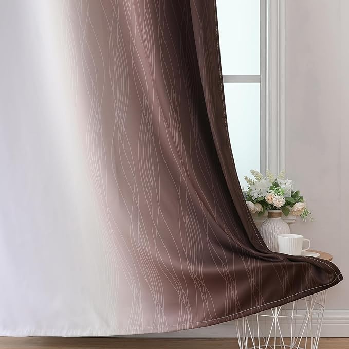 Brown and Greyish White Blackout Curtains 52Wx54L 2 Panels | Ombre Curtains - Image 6