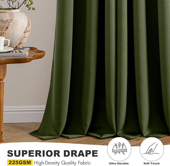 MIULEE Blackout Curtains for Bedroom 2 Panels 50 x 63 Inch Long Olive Green | - Image 5