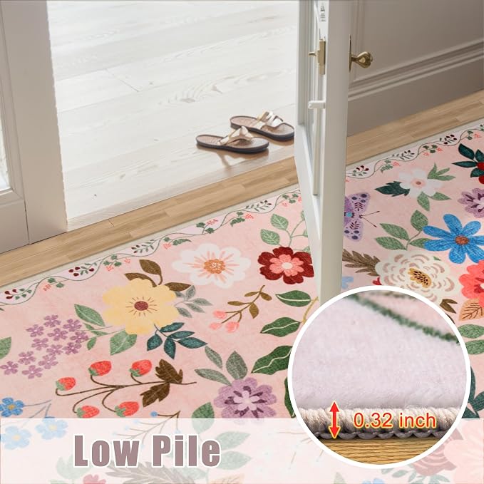 PLHXFR 8x10 Area Rug Living Room: Floral Washable Boho Soft Carpet Beige | - Image 8