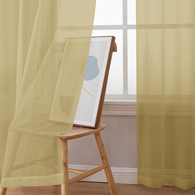 Simplebrand Gold Short Sheer Curtains 45 Inch Length - Image 4