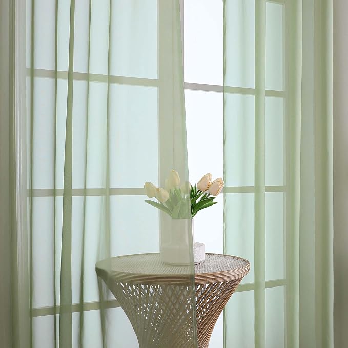 Sheer Sage Green Curtains 108 Inches Long 2 Panels Set, 59 Inch Extra Wide - Image 3