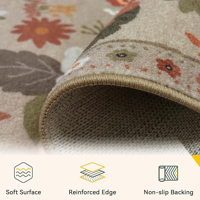 RELEANY Floral Washable 9x12 Area Rugs Brown/Brick | Flower Carpet Print Boho - Image 3