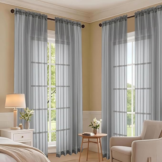 Charcoal Grey Sheer Curtains 120 Inches Long 2 Panels Set, 59 Inch Extra Wide - Image 7