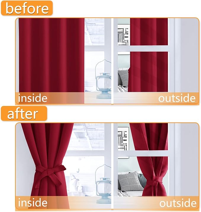 Blackout Curtains for Bedroom, 38 x 84 Inches Long, Christmas Red | Thermal - Image 4