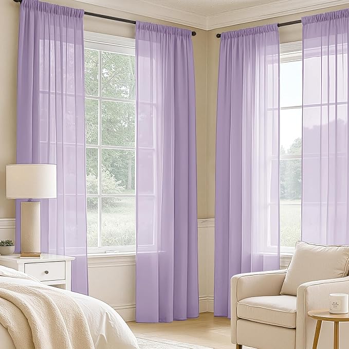 MIULEE Light Purple Sheer Curtains 72 Inches Long 4 Panels 42 x 72 Inches | - Image 2