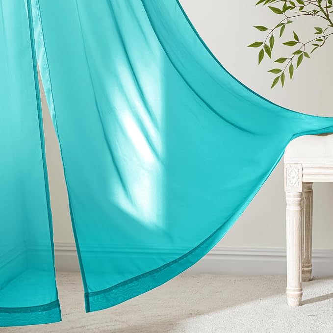 MIULEE Turquoise Sheer Curtains 63 Inches Long 4 Panels 42 x 63 Inches | Light - Image 7