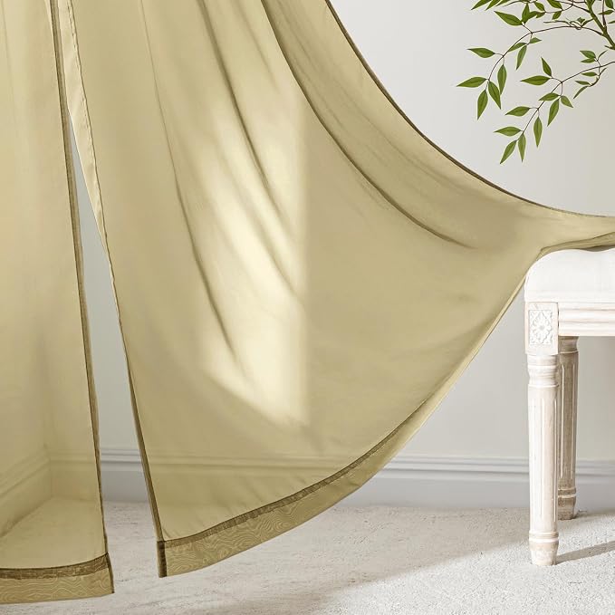 MIULEE Gold Sheer Curtains 90 Inches Long 4 Panels 42 x 90 Inches | Light - Image 6
