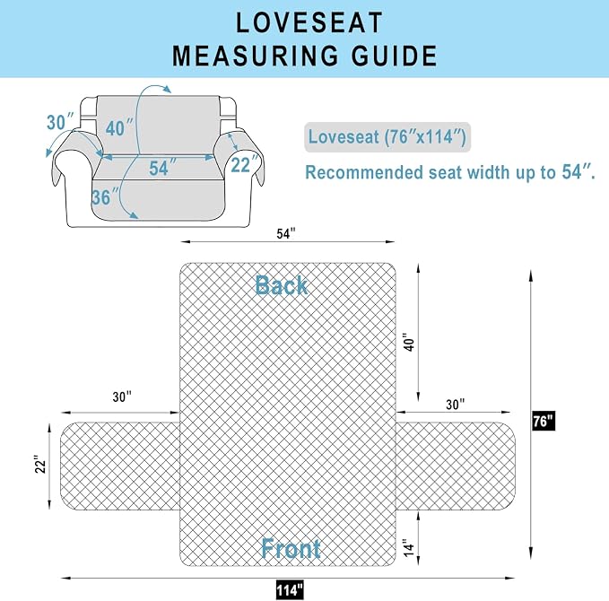 Reversible Loveseat Couch Sofa Covers, Dark Grey | Loveseat Covers - Image 7