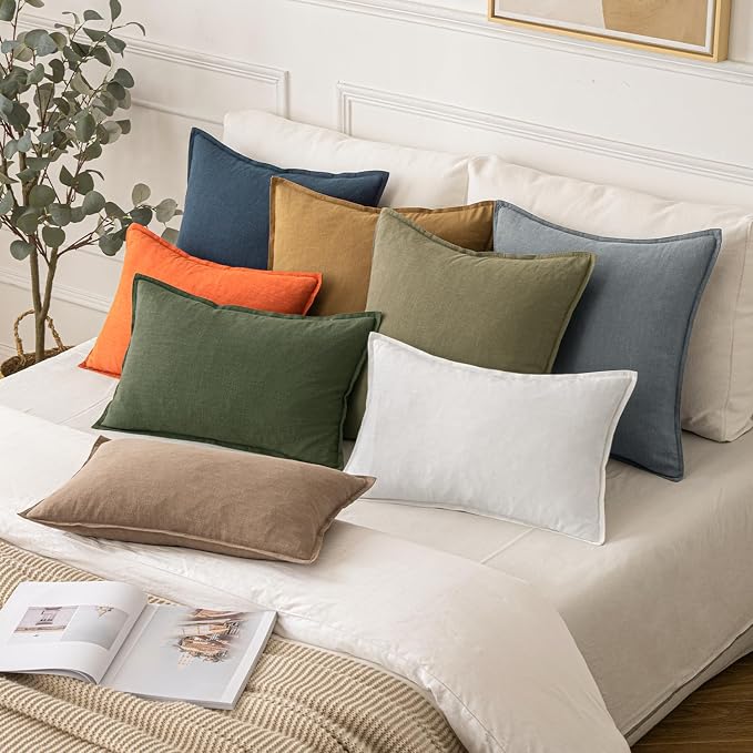 MIULEE Decorative Linen Euro Sham Pillow Covers 26x26 Deep Blue | Boho - Image 5