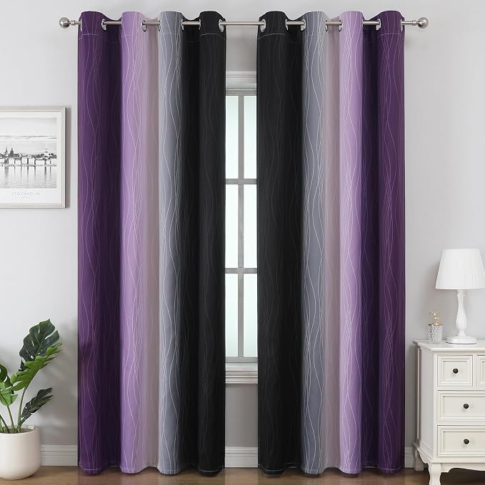 Black and Purple Ombre Blackout Curtains 84 Inch Long | Room Darkening Curtains - Image 2