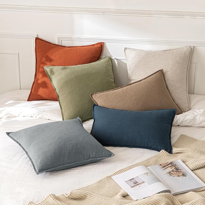 MIULEE Decorative Linen Pillow Covers 18x18 Inch Light Olive Green | Boho - Image 5
