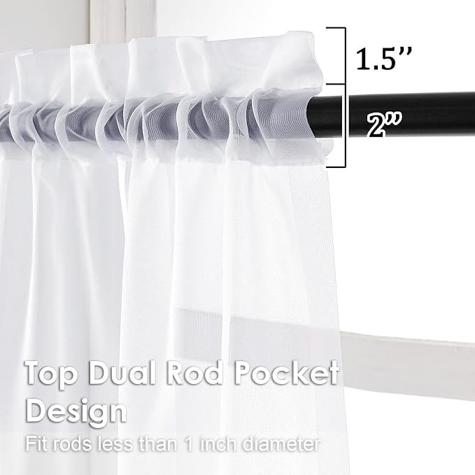 2 Panels White Sheer Curtains 96" Length - Image 3