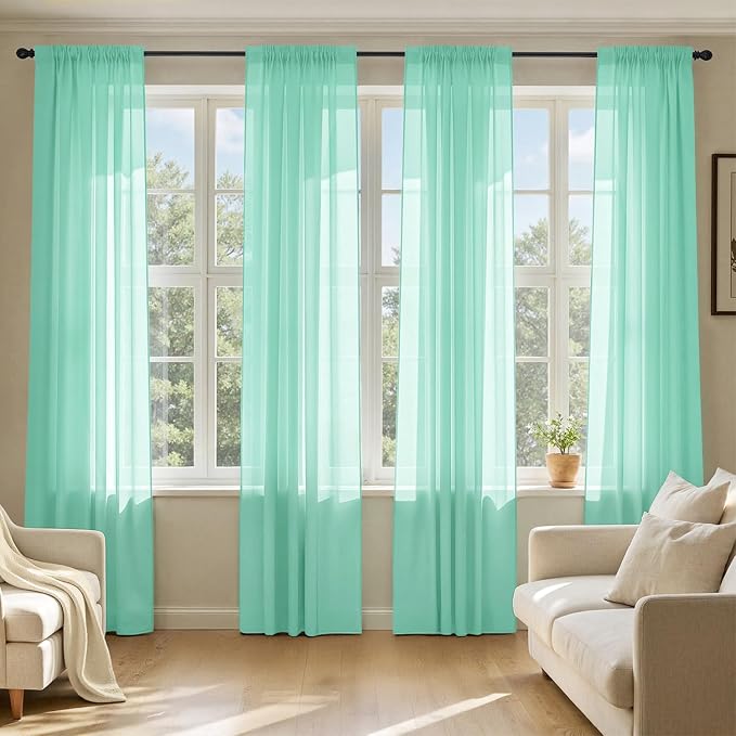 MIULEE Aqua Sheer Curtains 84 Inches Long 4 Panels 42 x 84 Inches | Light by MIULEE