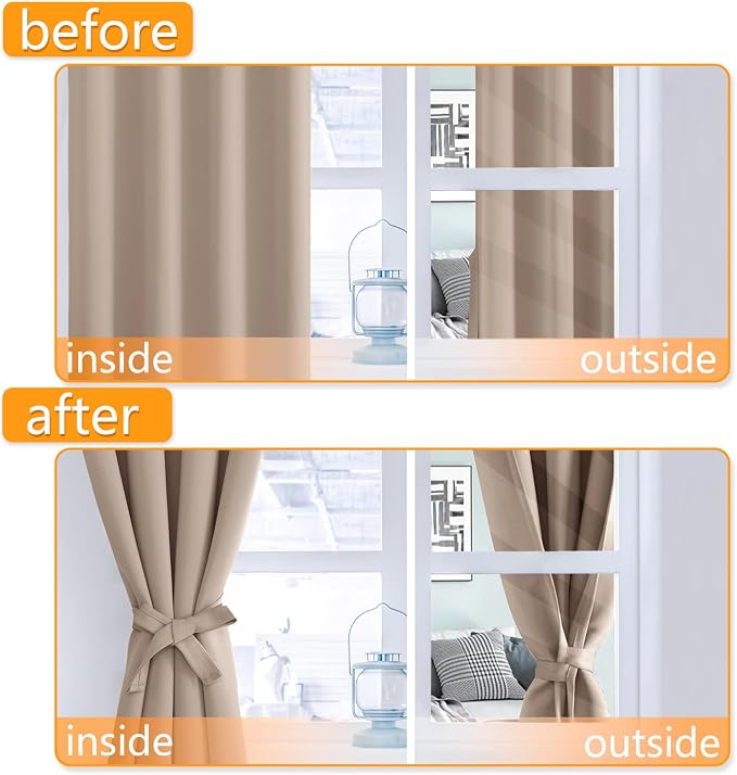 Blackout Curtains for Bedroom, 42 x 63 Inches Length Camel 2 Panels | Thermal - Image 4