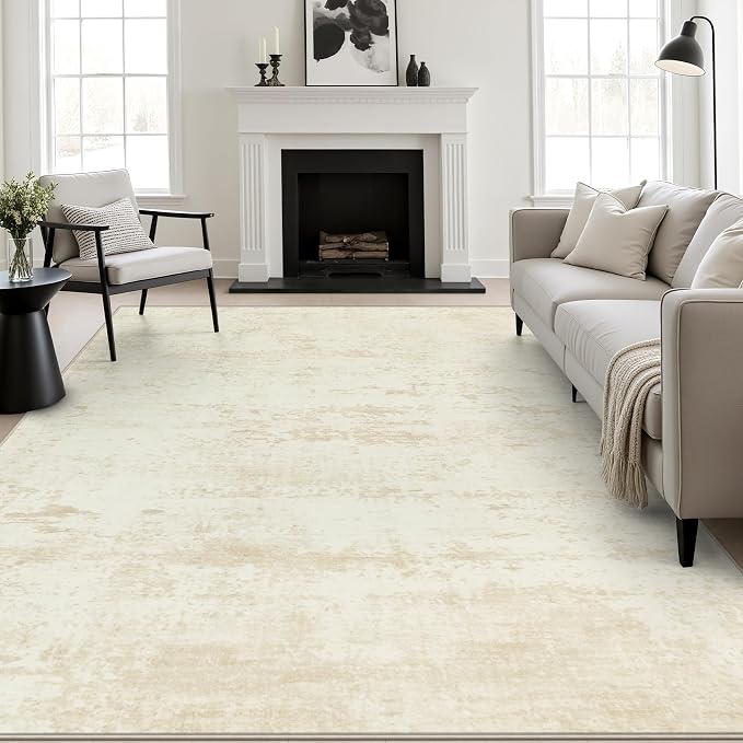 8x10 Area Rug Living Room: Modern Washable Indoor Soft Carpet Beige | by FXRHLP