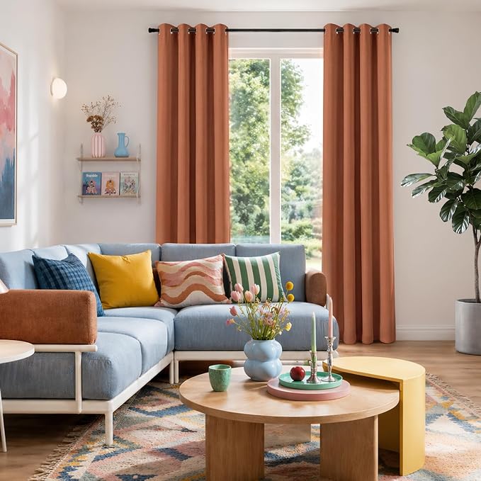 100% Blackout Linen Textured Curtains 90 Inch Long, Light Blocking, Thermal - Image 2