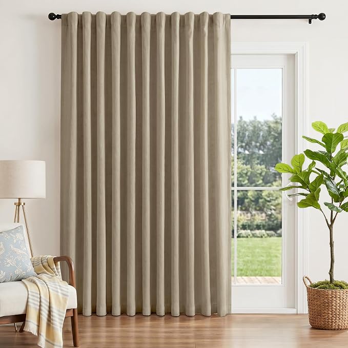 INOVADAY Extra Wide 100% Blackout Linen Curtains 102x108 Earthy Beige | Linen by INOVADAY