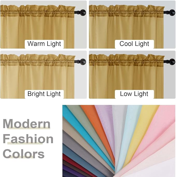Sheer Gold Curtains for Bedroom Living Room 90 Inches Long 2 Panels Set - Image 6