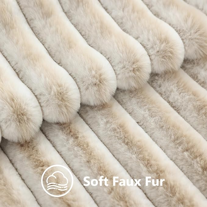 decorUhome Fall Faux Fur Throw Pillow Covers 26x26 Set of 2 Beige White | - Image 3