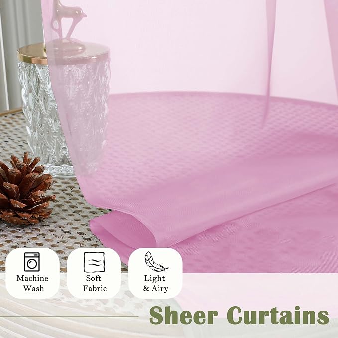 Light Pink Sheer Curtains 120 Inches Long 2 Pcs, Solid Voile Light Filtering - Image 8